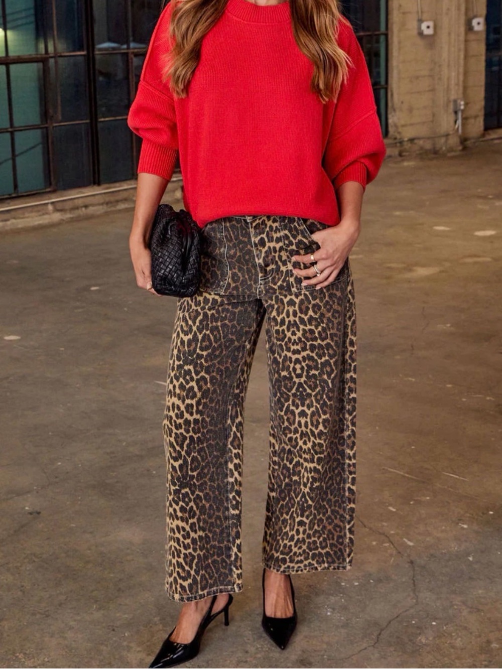 Vici Tan and Black Leopard-Trim High-Rise Pants